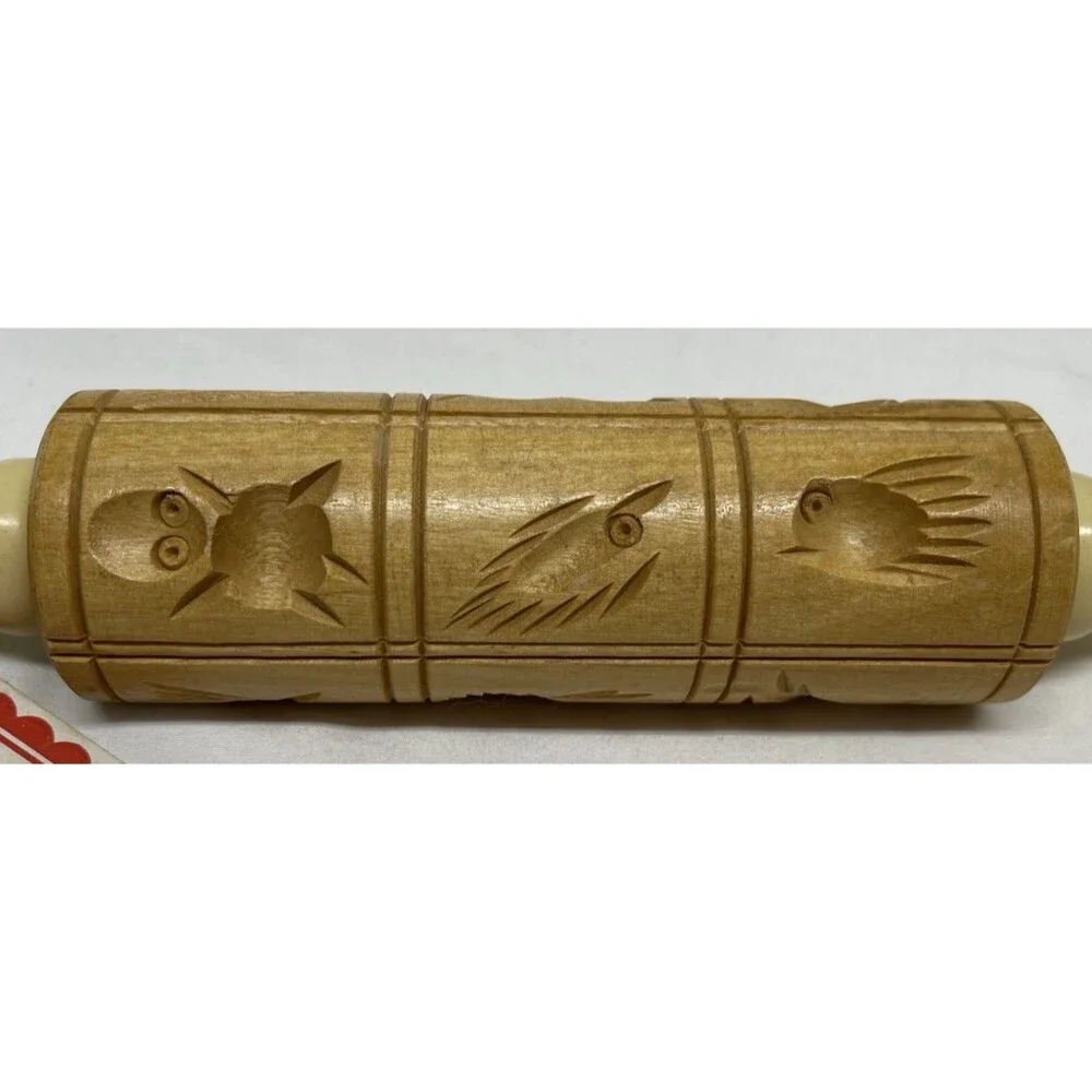 Vintage Carved Wooden Dough Rolling Pin Press for Springerle Cookies 14Lx2